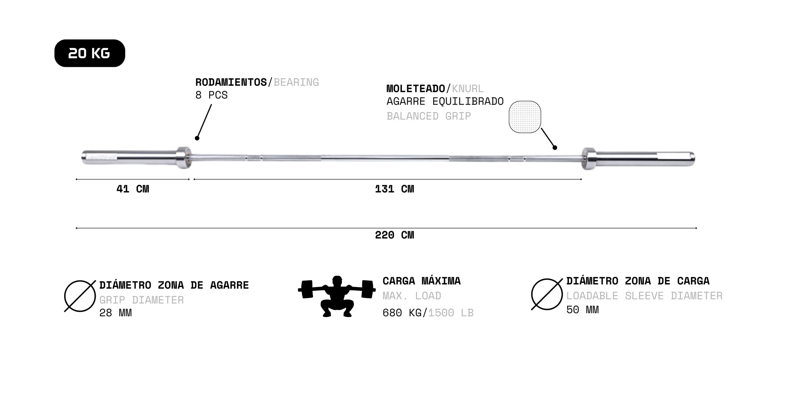 Barra Rockstrong 220 cm 20 kg